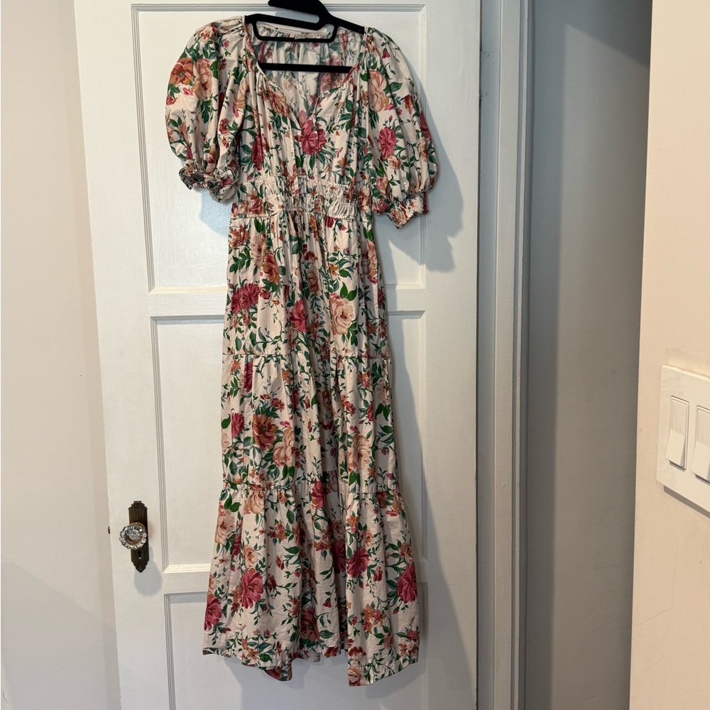 Anthropologie Floral Maxi Dress with Puff Sleeves